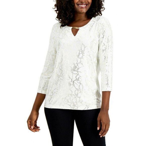 JM Collection Metallic Embroidered Top Eggshell Combo XS - Picture 1 of 1